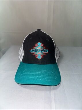 Ariat Logo Trucker Hat Black Teal White Mesh Embroidered Western Snapback Cap